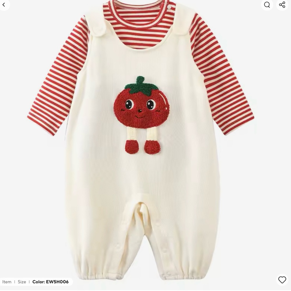 New Adorable Cream and Red Baby Romper with Tomato Design. 9-12 months